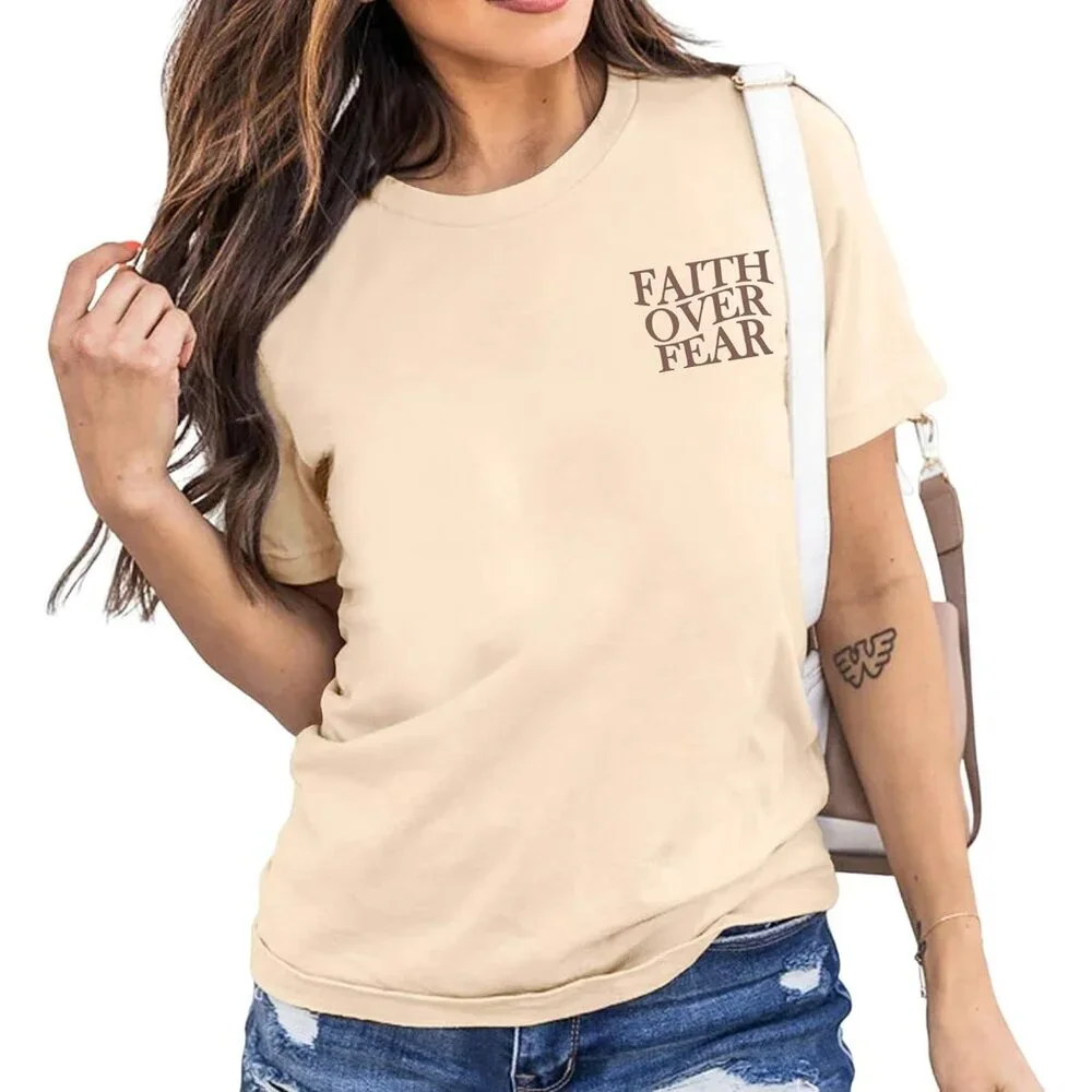 Faith Over Fear T-Shirt Womens Christian Tee Bible Verse Casual Top - Picture 2 of 5